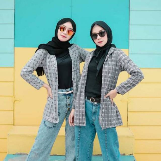 Blazer midi wanita kotak/blazer keren wanita/blazer formal kerja/blazer panjang cewe/kalila blazer