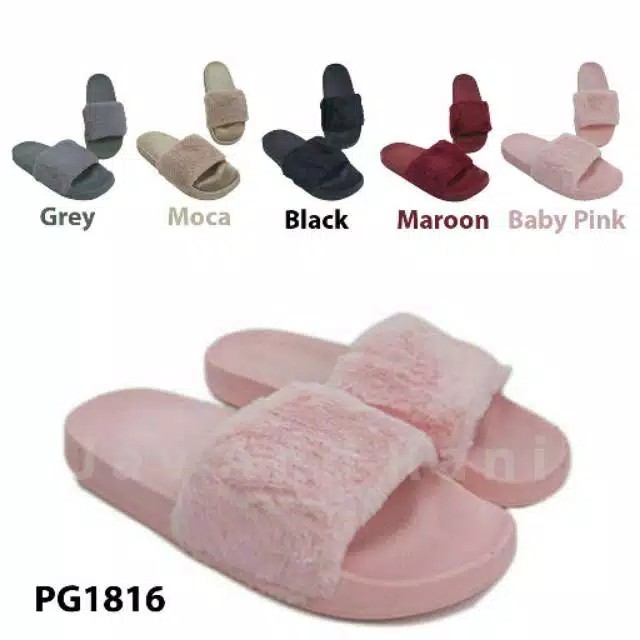  Sandal  Wanita Terbaru  Slop Bulu  PG1816 Shopee Indonesia