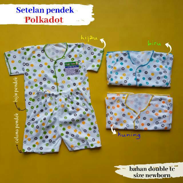 stelan pendek baju celana bayi polkadot newborn