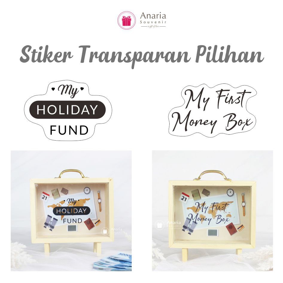 Celengan Koper Kayu Viral Celengan Custom Celengan Target Buka Tutup  Kado Unik Hadiah Celengan Unik Celengan Stiker-7