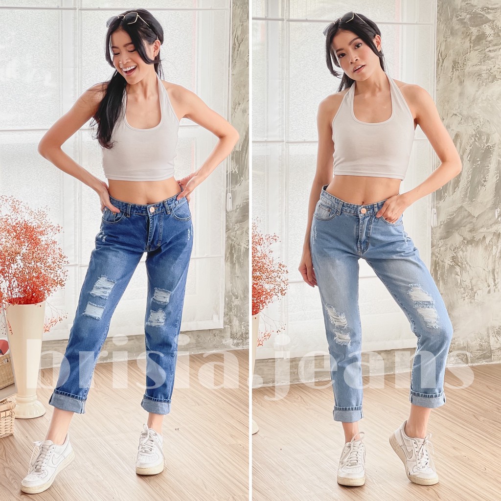 [SIZE 27-30] JILLY Boyfriend Ripped - 2 WARNA / Celana Jeans Wanita Sobek Lapis Furing