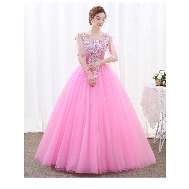 Gaun Pengantin 1807025 Pink Lengan Siku Wedding Gown