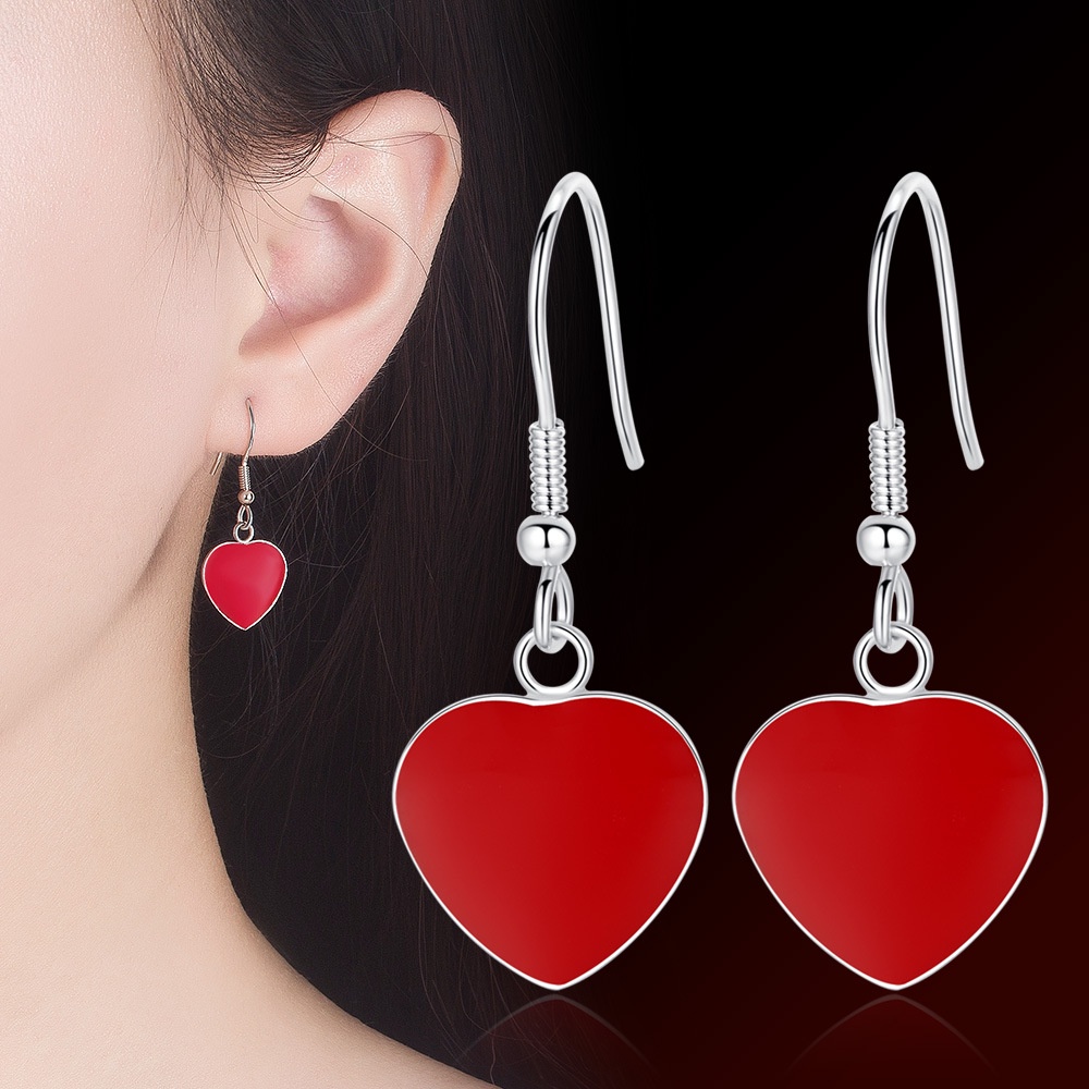 Anting Perak 925 Wanita Merah Hati Anting-Anting Fashion Perhiasan