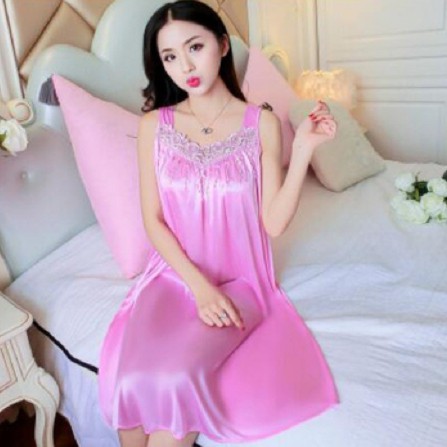 ❤ MIMI ❤ Baju Tidur Wanita Pakaian Sexy Satin Renda Rumbai Lingerie Import Terlaris-Pink