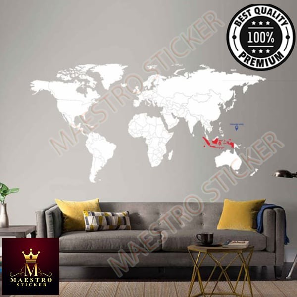 

Wall Cutting Sticker World Map Peta Dunia Stiker Travel 2.5 M Dinding - Hitam Merah