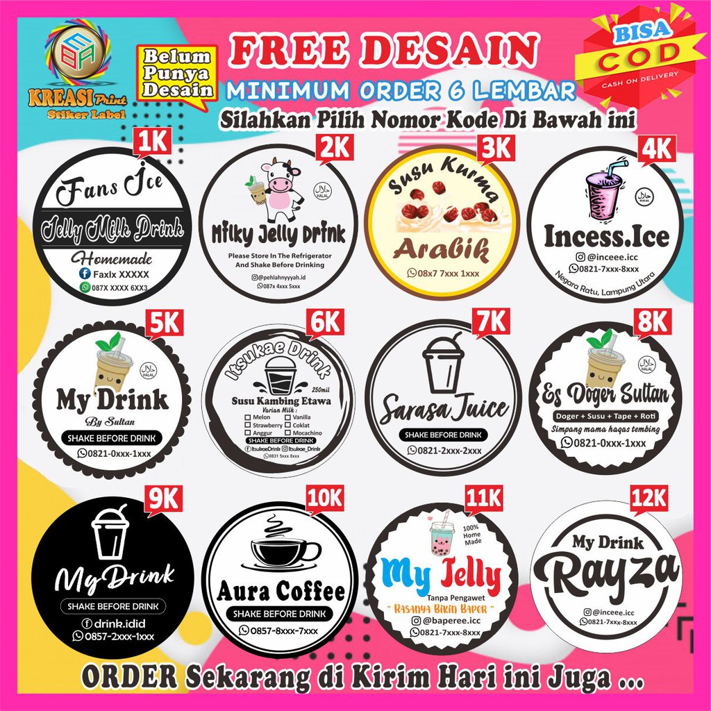 

Label Stiker Makanan dan Minuman A3 Tahan Air Custom Logo Gratis Desain bisa COD