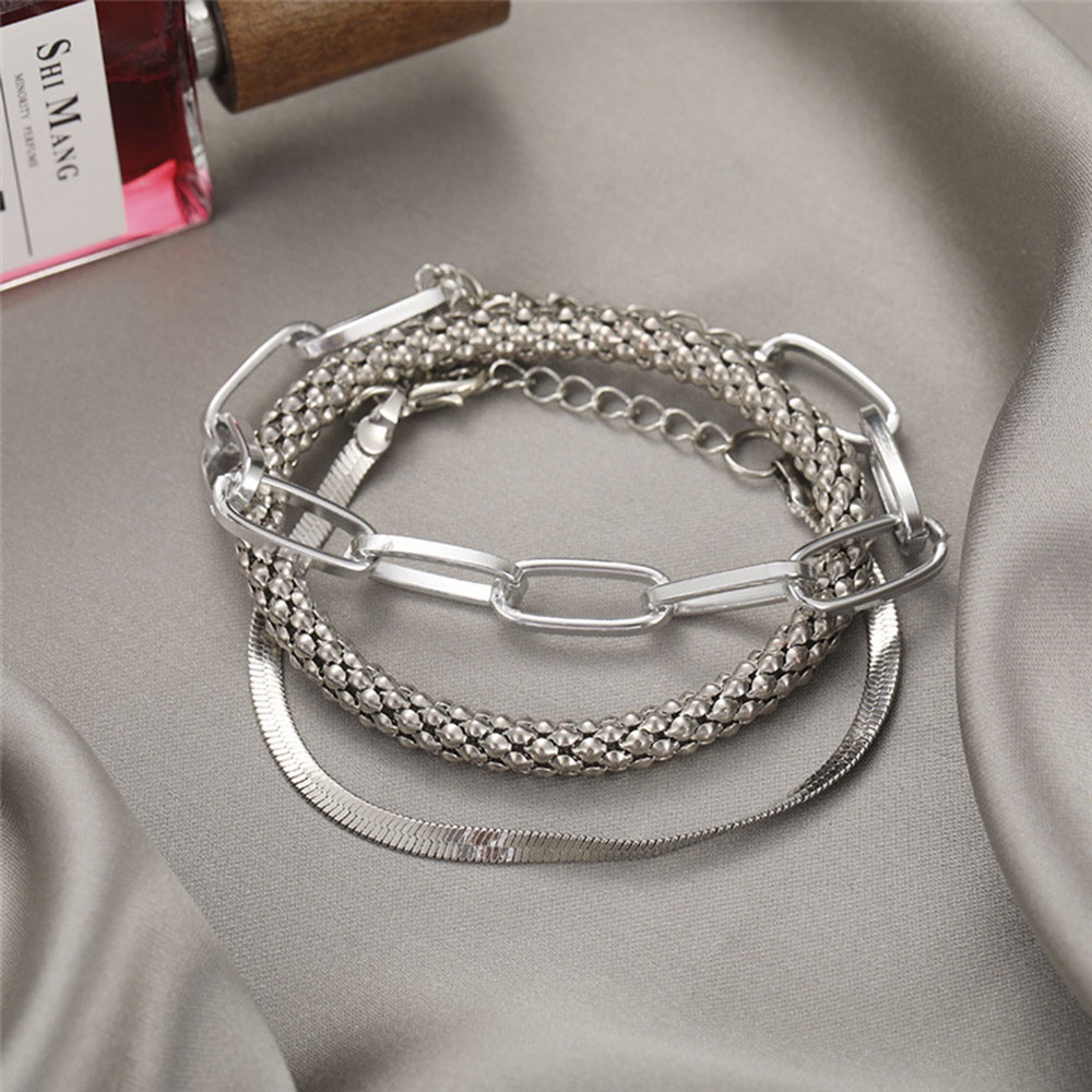 【COD Tangding】3pcs / SET Gelang Rantai Multilayer Bahan Metal Gaya Retro