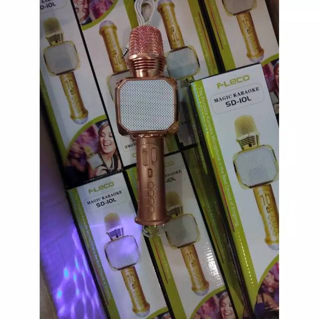 MIC BLUETOOTH FLECO SD10L SMULE WIRELESS KARAOKE/MICROPHONE KTV LAMPU DISCO SD10L SPEAKER PORTABLE