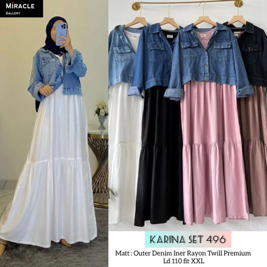 KARINA MAXY SET 2IN1 - INER RAYON TWILL RESLETING DEPAN OUTER JEANS DENIM / BUSUI FRIENDLY