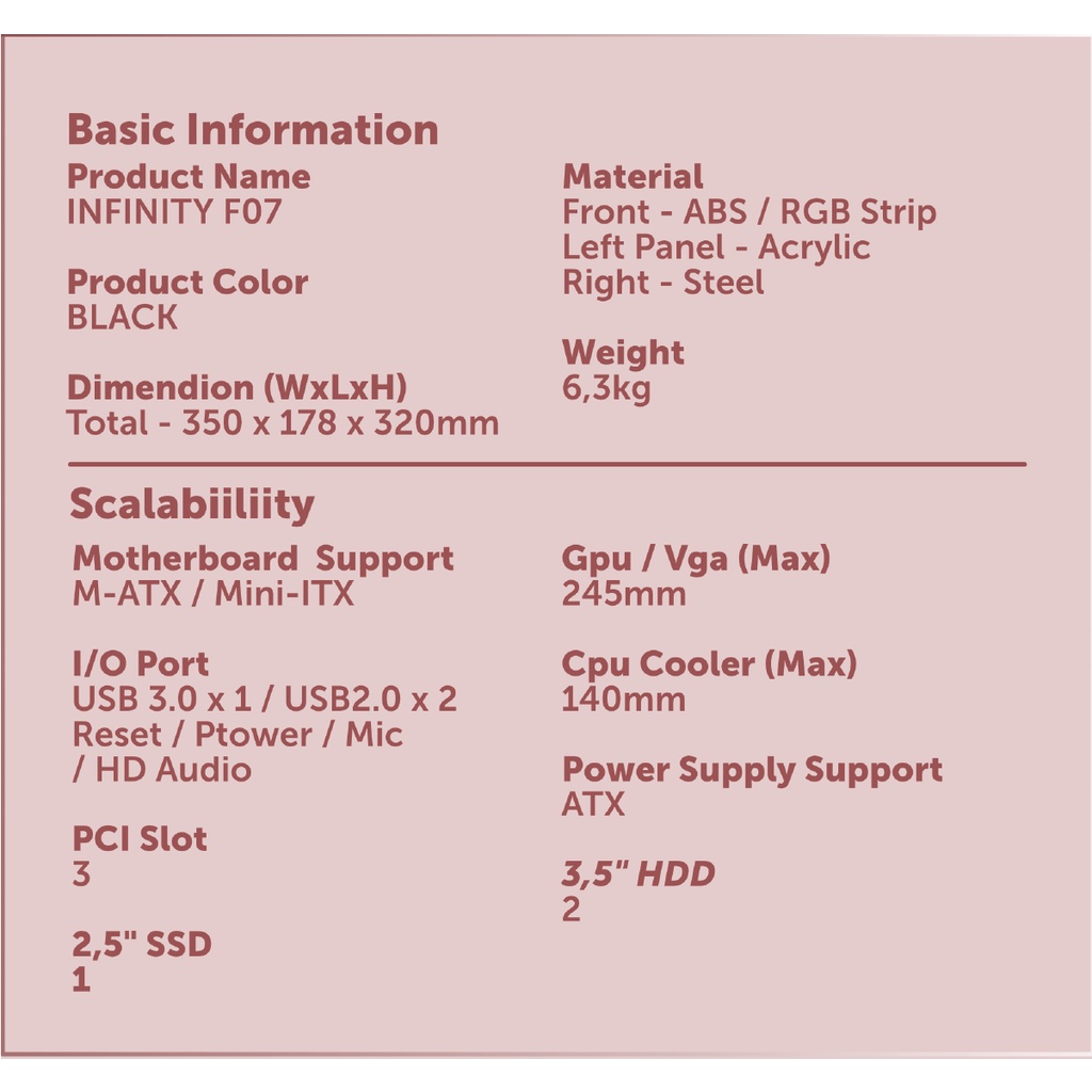 Infinity F07 RGB + PSU 250W Tempered Glass Casing PC