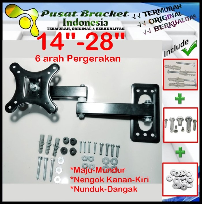 Bracket Tv 24 Monitor Lengan 14&quot; s/d 28&quot; 6 arah Fleksible PBI.SWK1-004