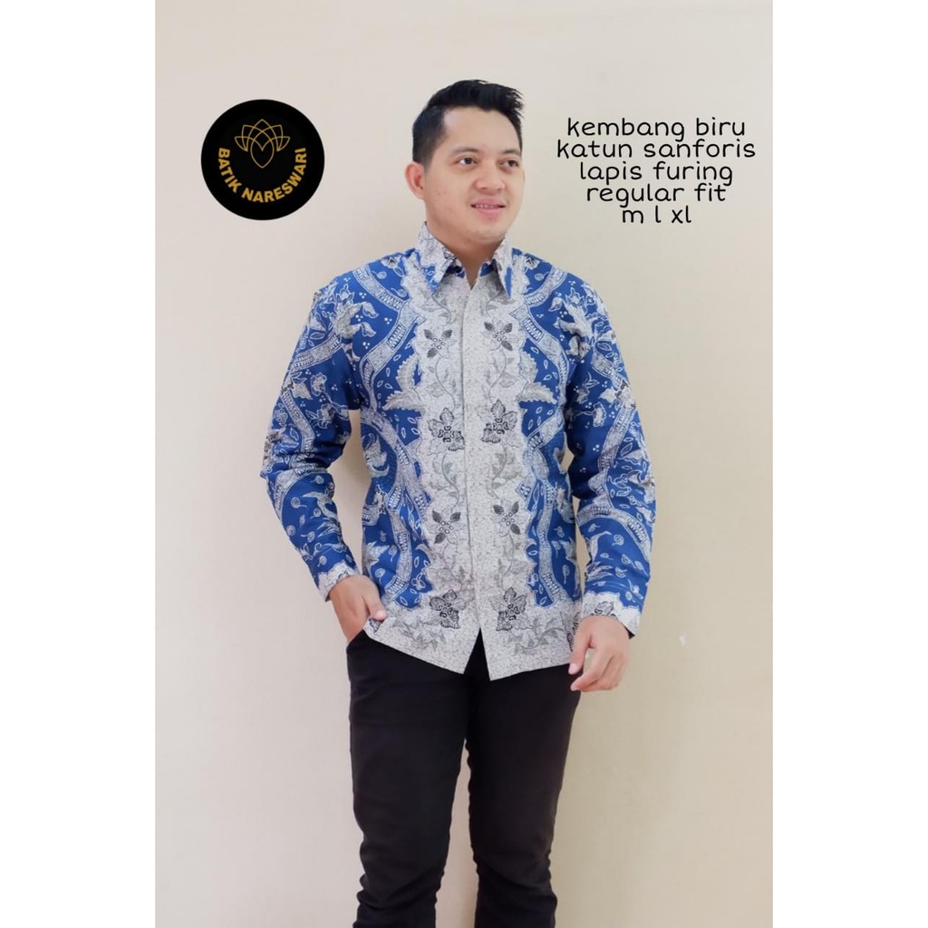 KEMBANG BIRU NARESWARI BATIKSOLOAMANAH KEMEJA BAJU BATIK PRIA SOLO LENGAN PANJANG PENDEK LAPIS FURING ATASAN BATIK PREMIUM MODERN KATUN HALUS WULU SOGAN SUMITRO NAGA BIRU PARANG GATHUK NAGA SOGAN MERAK MERAH WAHYU TUMURUN SOGAN PARANG TRUNTUM PANJI WIBOWO