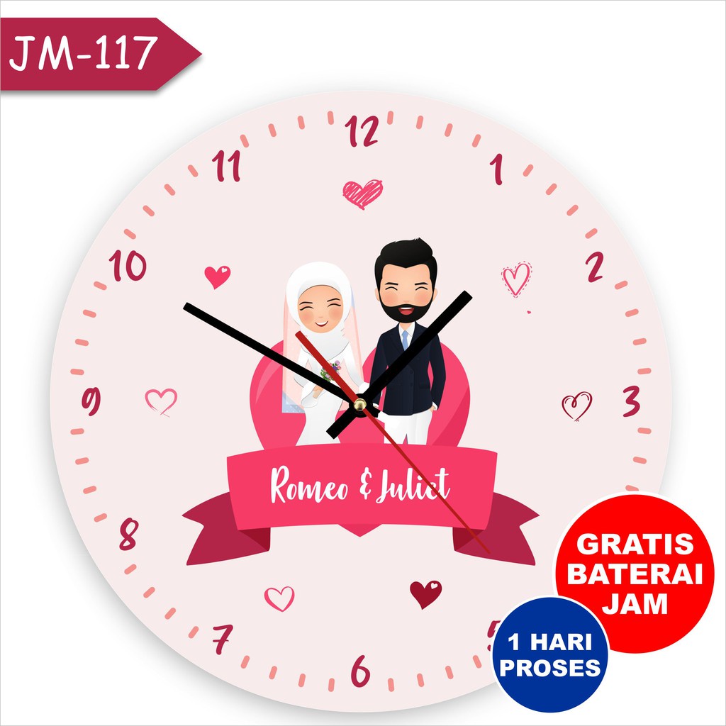 Kado Pernikahan Jam Dinding Hadiah Wedding Couple Animasi Anime Kartun Custom Costum Nama Tulisan Reques Perkawinan Dekorasi Rumah Tangga Tempel Gantung Minimalis Warna Pink Quotes Islami Putih Abu Hijau Diameter 30cm 40cm Ukuran Besar Kecil Aestetic Lucu