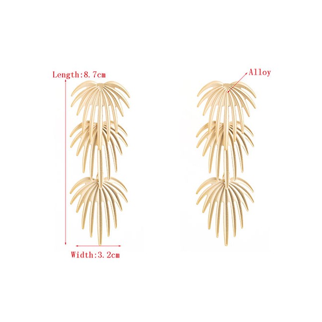LRC Anting Tusuk Fashion Golden Alloy Leaf Long Earrings D94900