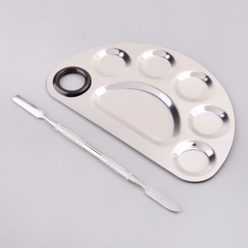 Mary Set Spatula Batang Pencampur Nampan Palet Cat Bahan Stainless Steel Untuk Nail Art Supply Sc