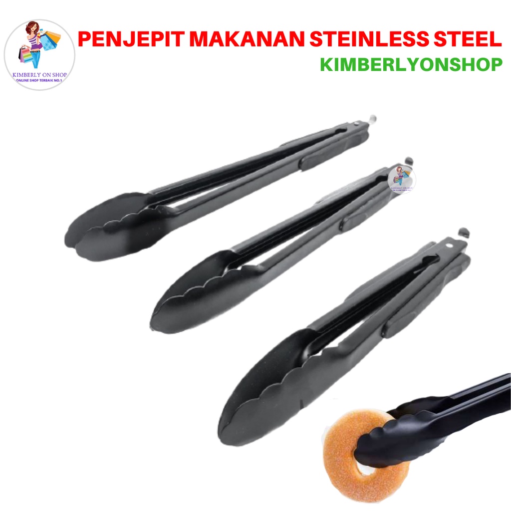 Capitan Makanan Stainless Steel Penjepit Makanan Food Tong Hitam