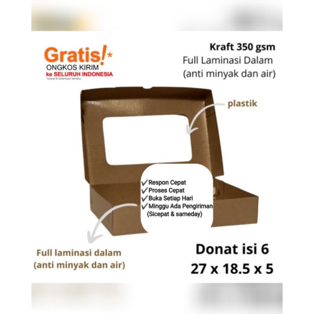 

Dus donat isi 6 box kue coklat craft 27x18,5x5 laminasi dalam
