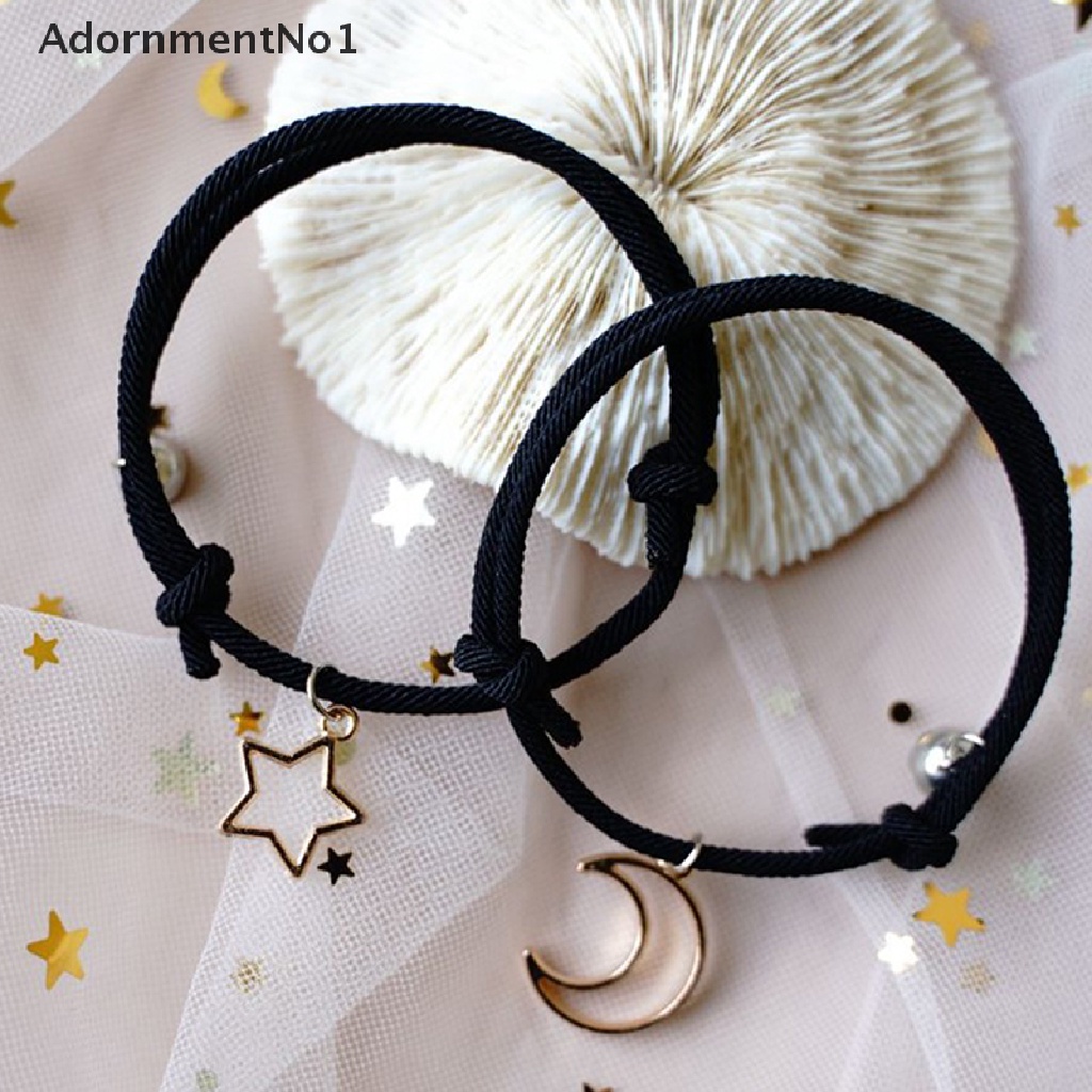 (AdornmentNo1) 2pcs / Set Gelang Tangan Pasangan / Pria / Wanita Magnetik Motif Bulan + Bintang Handmade