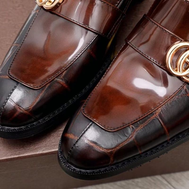 sepatu gucci pantofel mirror quality formal kantor resmi shoes leather brown coklat croco pria