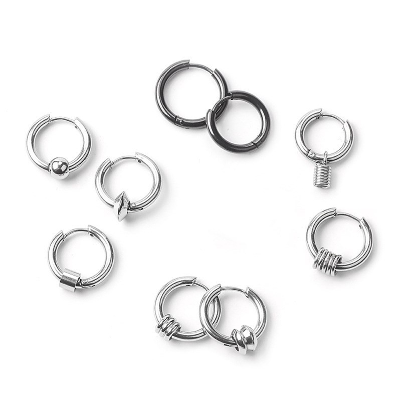 Siy 10Pcs Anting Bulat Hypoallergenic Bahan Stainless Steel Untuk Pria / Wanita