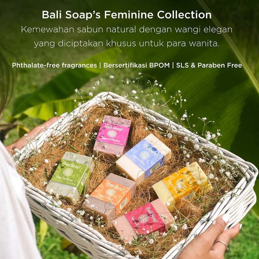 Paket BaliSoap Feminine, Kado Wanita Pink, 6pcs Sabun Alami, Bergamot-Gardenia, Jasmine-Mint, Lotus-Neroli, Chamomile-Moringa, Tuberose-Lily, Green Te