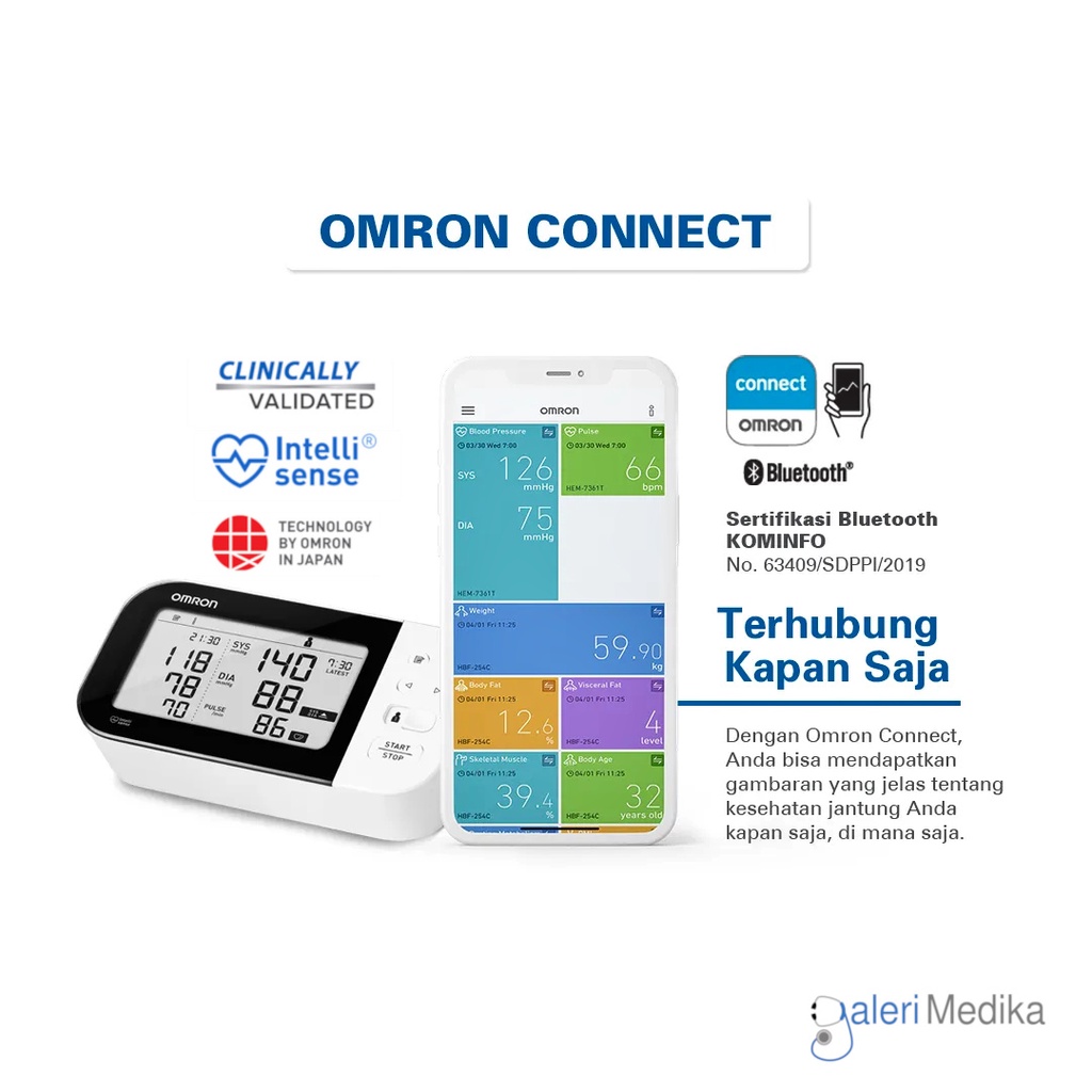 Tensimeter Digital Omron HEM-7361T / HEM 7361 T dengan Koneksi Bluetooth - Alat Ukur Tekanan Darah