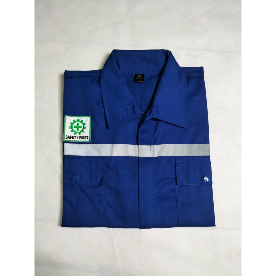 Kemeja Safety Wearpack Lengan Panjang | Seragam Proyek Full Biru Benhur