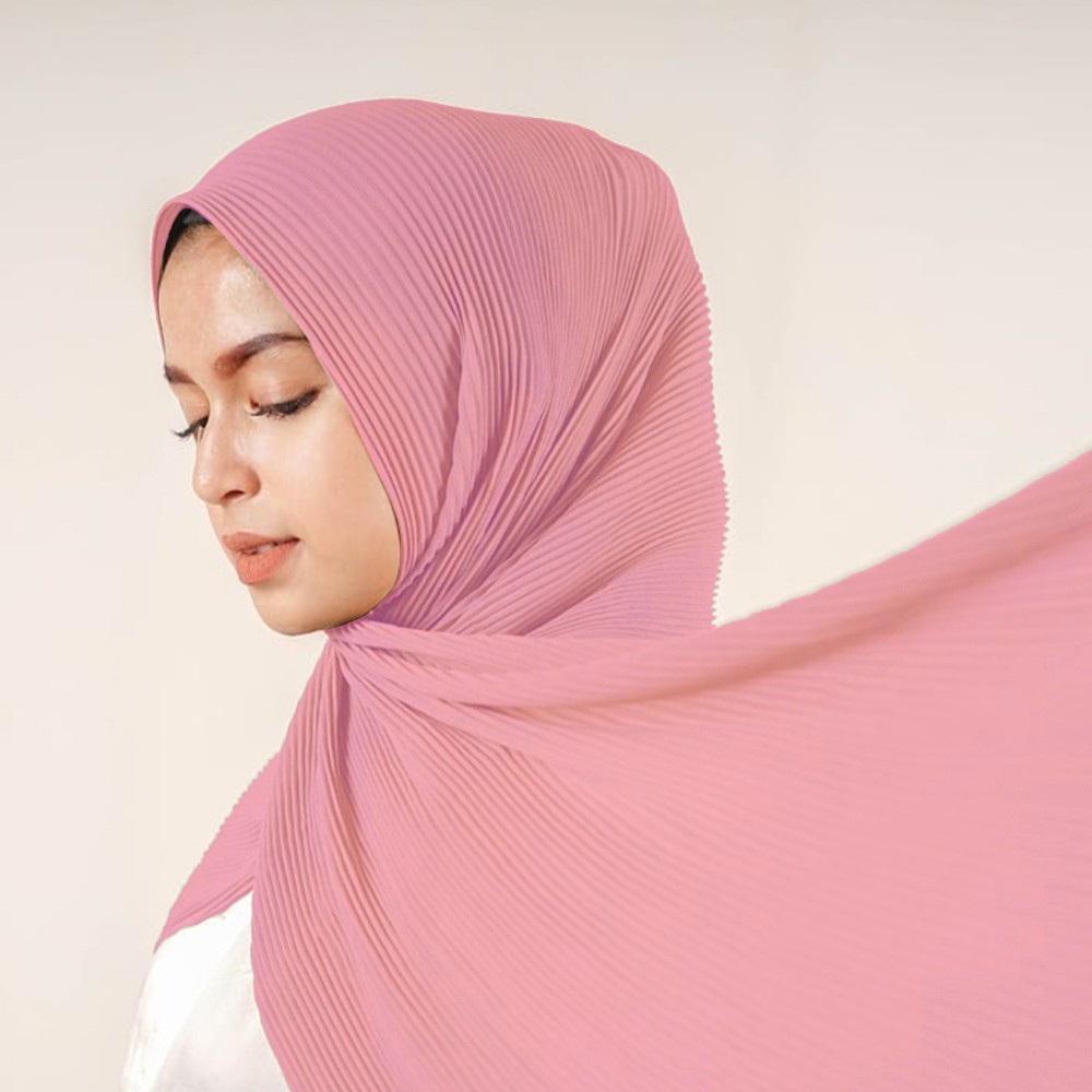 Hijab Pashmina Ceruty Baby Doll Full Plisket Lidi 180x80cm // Hijab Pashmina Shawl // Pashmina Murah-Pink