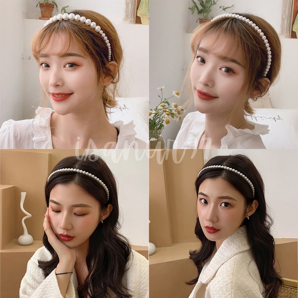 ISANUR97 | Korean Fashion Pearl Headband Ins Princess Hairband Bando Gaya Korea Elegant Women Hair Accessoires Gift Bandana Pearl Bando Mutiara