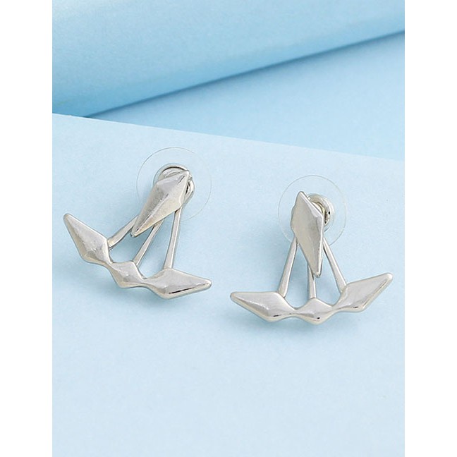 LRC Anting Tusuk Fashion Silver Openwork Lotus Stud Earrings F58435