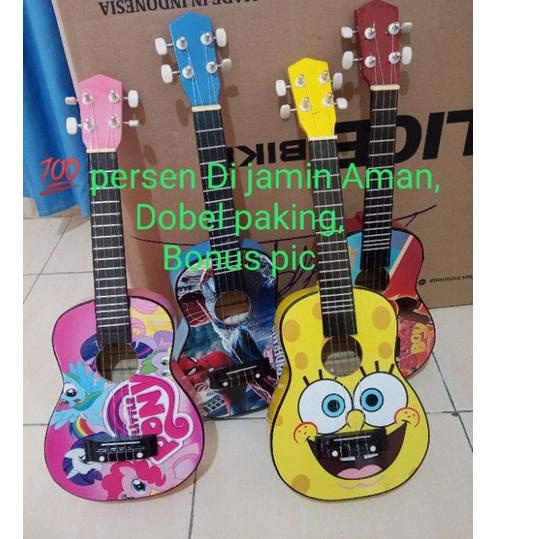 Sangat Nyaman.. ukulele gambar spiderman/ukulele kado hadiah/gitar mini murah/kentrung senar 4 & sen