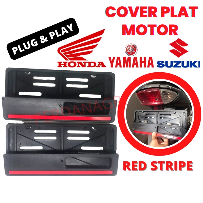 Red Stripe High Grade Cover Plat Nomor Motor Universal 1 Set