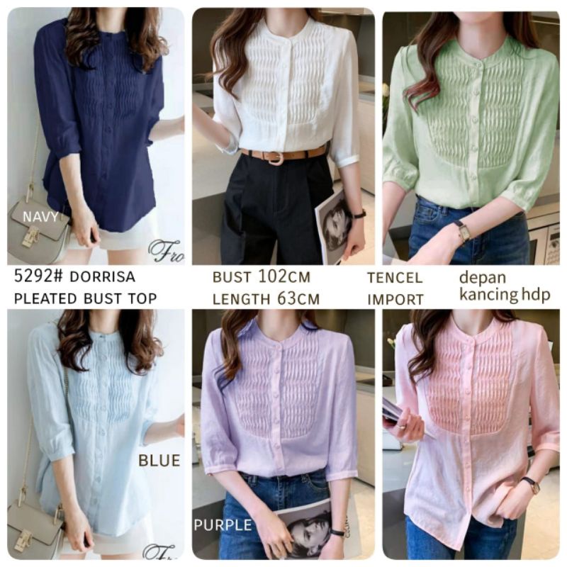 MDLV - 5292# Dorrisa Pleated Bust Top Blouse Korea Blouse Premium Blouse Import Fashion Import