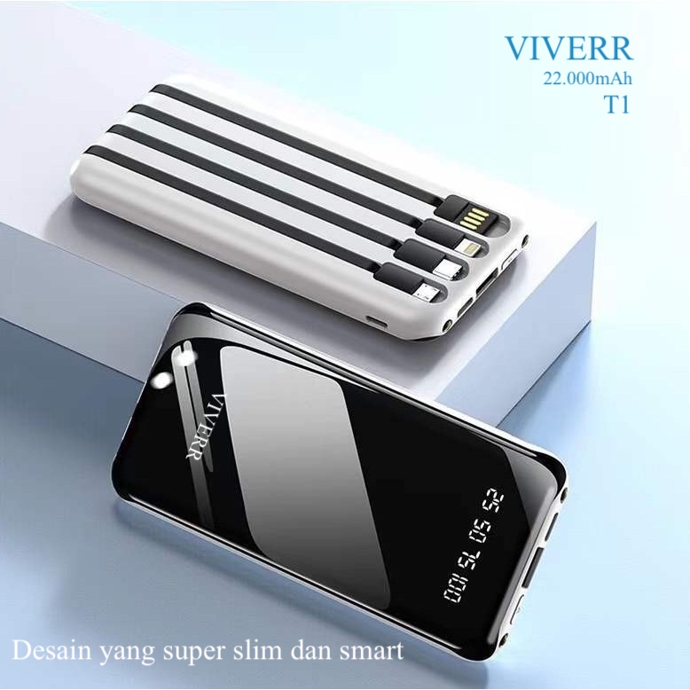 Powerbank slim model smart 3 kabel out[ut type C,micro, dan iphone T1 kapasiatas 22.000 mAh fast charging.