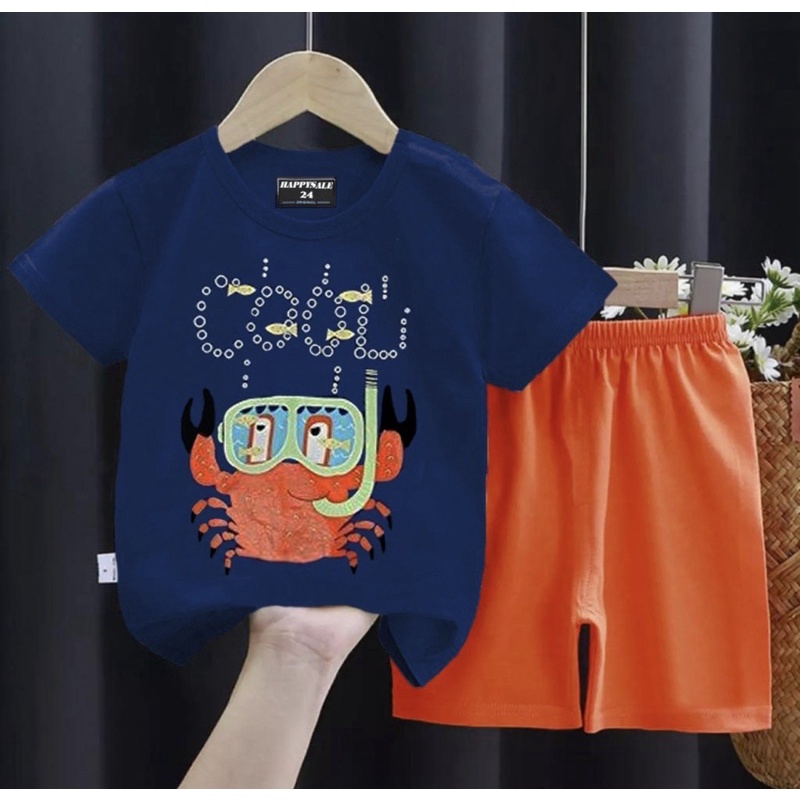 kaos anak baju anak laki laki setelan anak terbaru motif kepiting 1-5 tahun