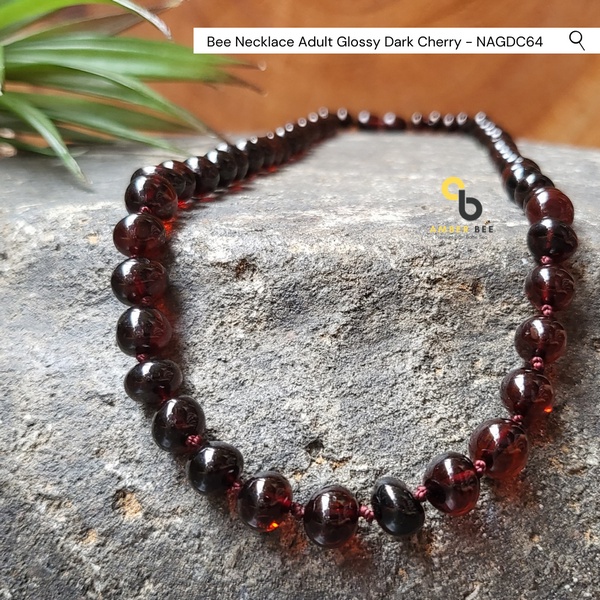 Kalung Amber Dewasa Premium Glossy Dark Cherry by Amber Bee NAGDC64