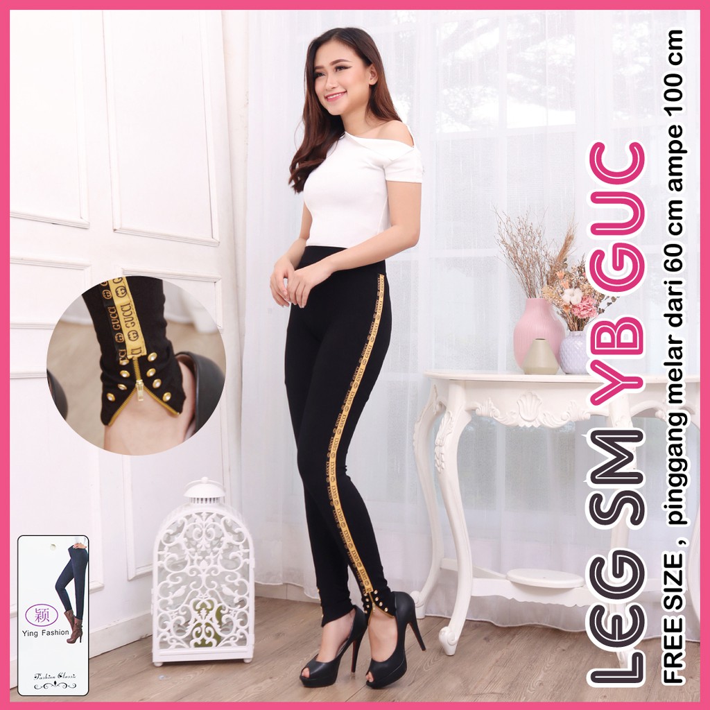 Legging Sleting Mutiara *Yellow Black (YB)  GUC *  / Legging Zipper wanita / Legging Jumbo wanita