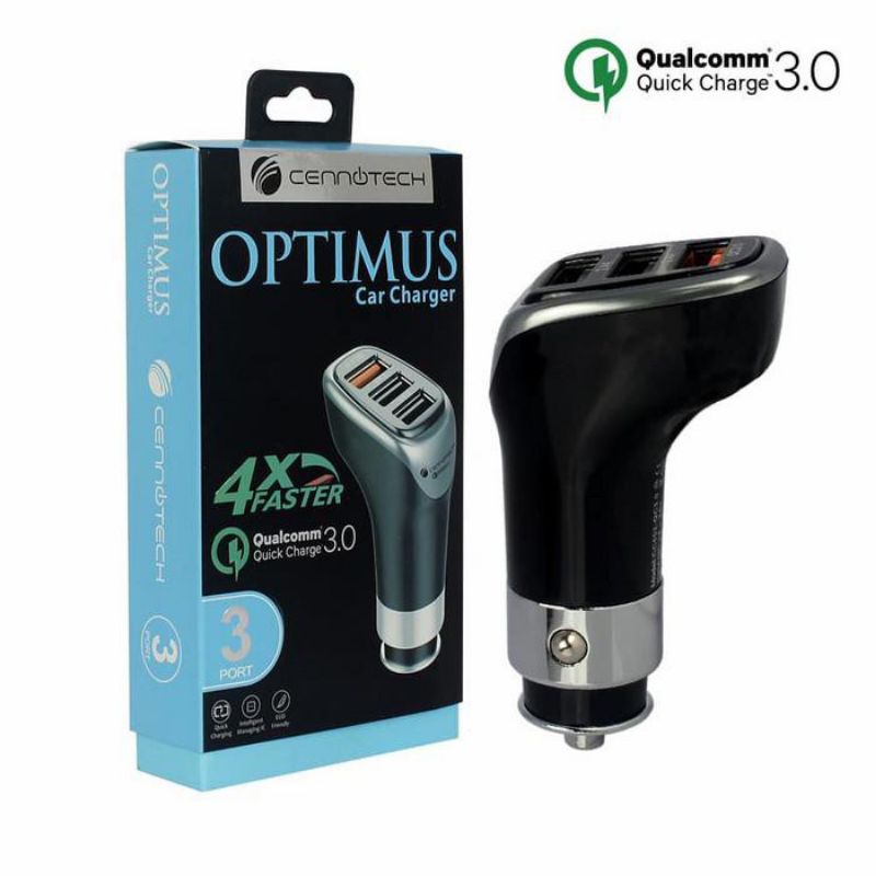 Cennotech 3 Sport Car Charger Optimus Qualcomm 3.0 Fast Charging.
