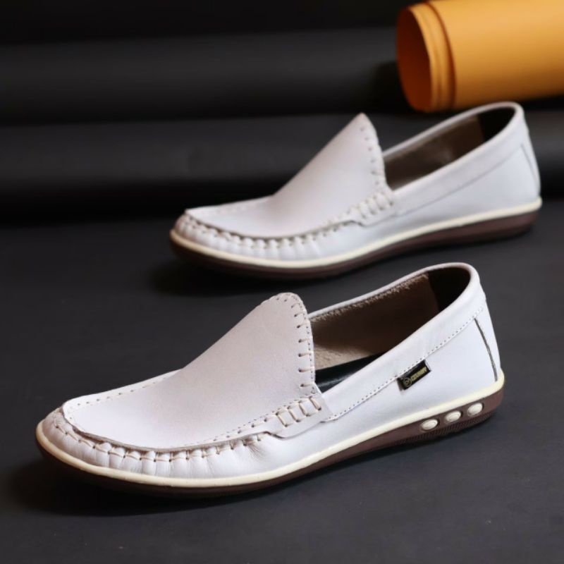 Sepatu Casual Pria Slip On Kulit Asli Slop Santai Kerja Pansus Trendi Modern Murah Premium