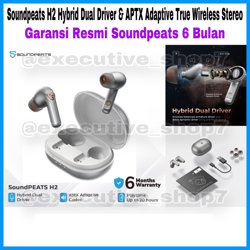 Soundpeats H2 Hybrid Dual Driver &amp; APTX Adaptive True Wireless Stereo - Garansi Resmi Soundpeats 1 Tahun