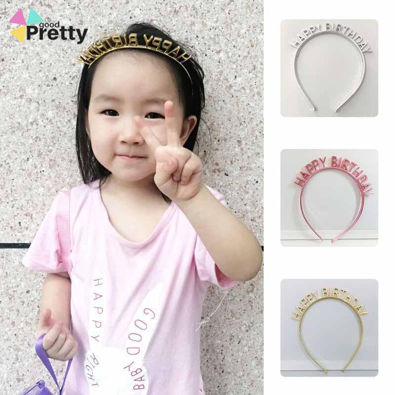 Bando Happy Birthday Jepit Rambut Bentuk Mahkota Tulisan Warna Rose Gold Silver Untuk Dekorasi Pesta Ulang Tahun ikat kepala