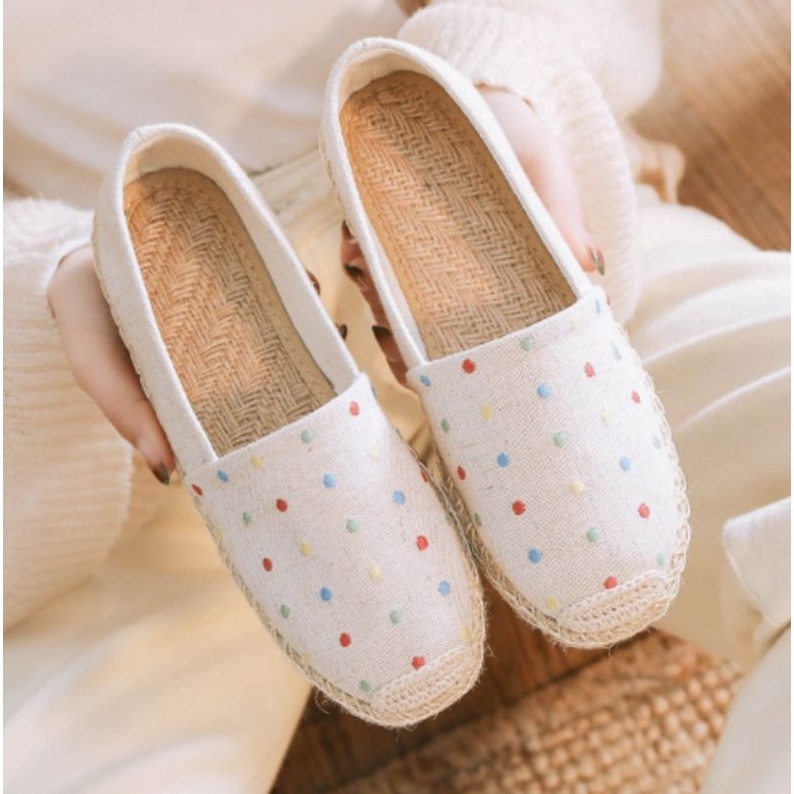 Sepatu Korea Espadrilles Wanita Import Slip on Flat Kanvas