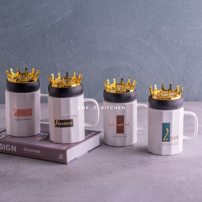 Mug bijian keramik tutup putar crown CY-357 with gift box