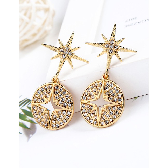 LRC Anting Tusuk Fashion Gold Star-studded Geometric Hollow Ring Stud Earrings F57913