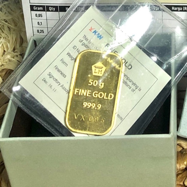 Emas Logam Mulia Batangan ANTAM Retro Vertikal 999.9 50 Gram