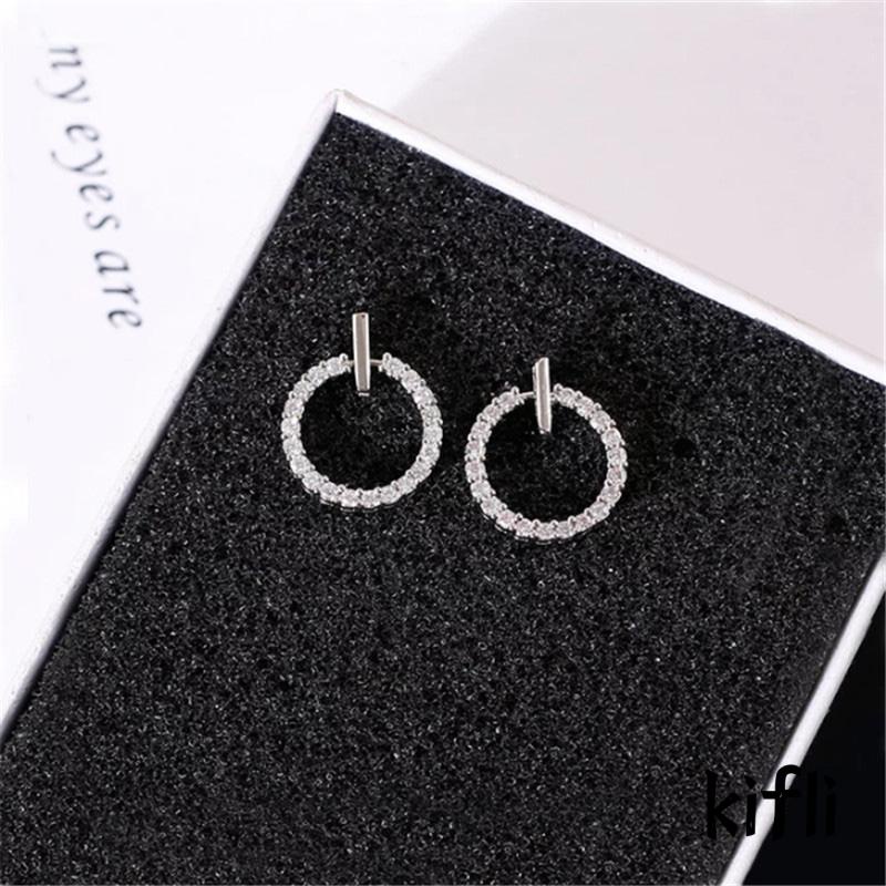 Anting Stud S925 Silver Needle Bentuk Bulat Geometris Aksen Berlian Imitasi Untuk Mahasiswa