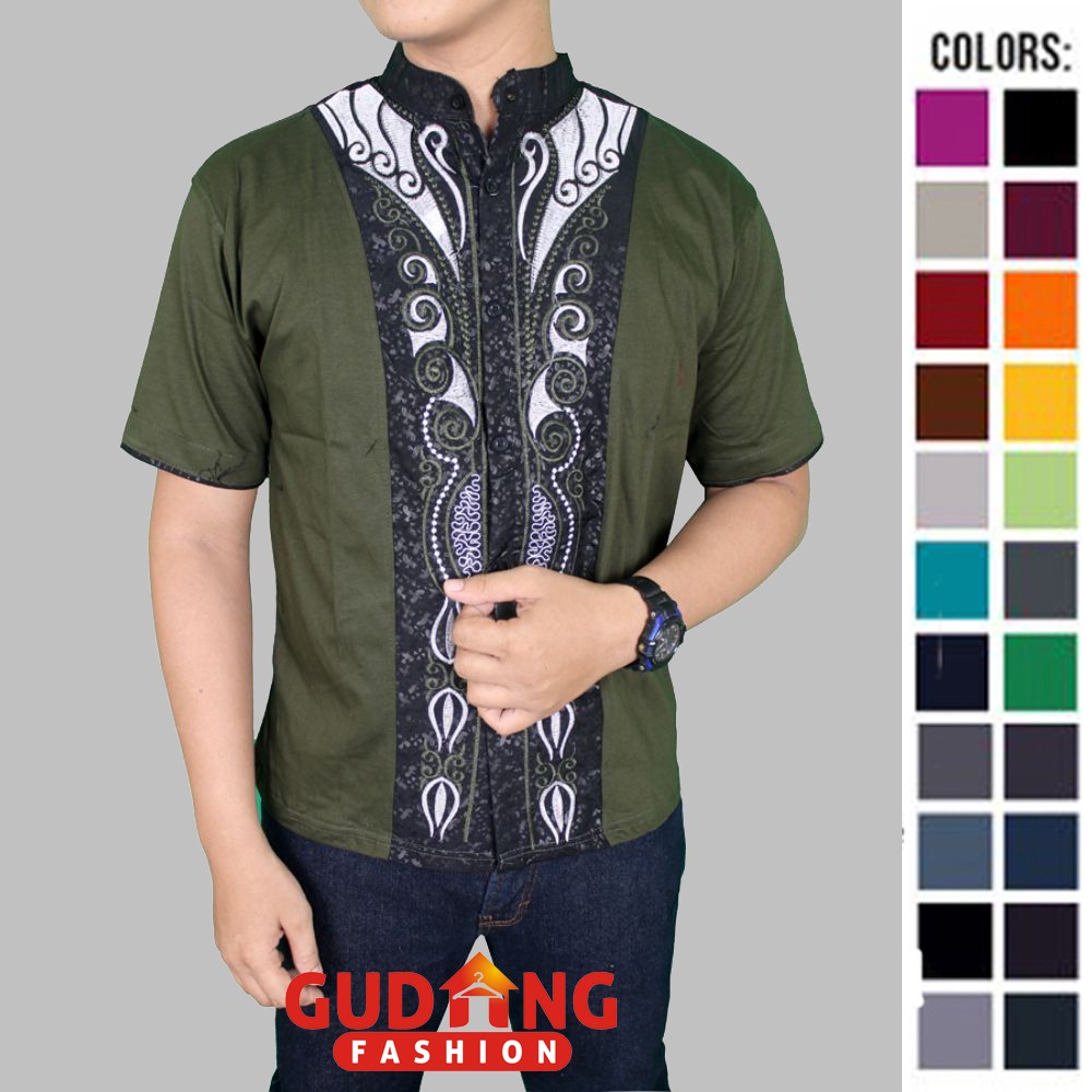 Baju Muslim Pria Modern Katun Pendek Bordir - Banyak Pilihan Warna KKS (COMB)