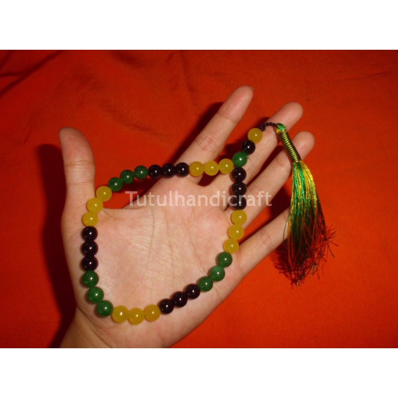 Tasbih Kombinasi batu HIJAU GIOK ONIK dan YAKUT batu Proses 33 + 7 mm