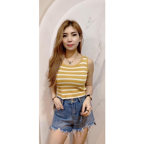 Crop Top - Atasan Rajut Salur - Tanktop Polet - Inner Wanita