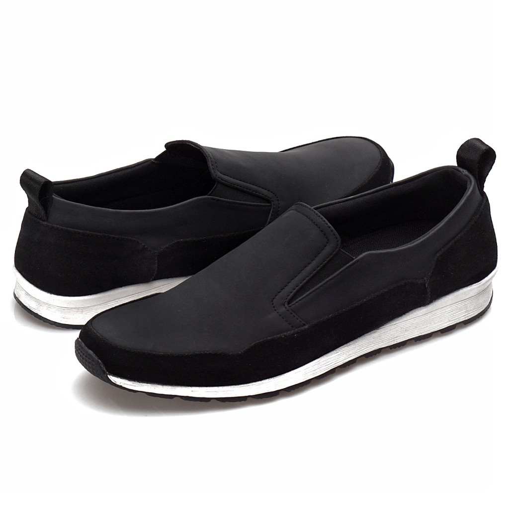 POLITE BLACK |ManNeedMe x Reyl| Sepatu Sneakers Pria Casual Slip On ORIGINAL